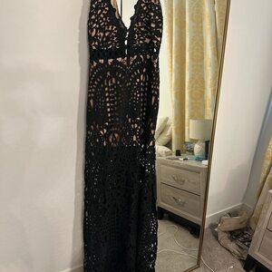 Tobi Black Plunge Maxi Gown